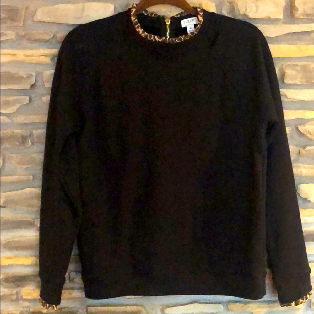J. Crew Black sweater with leaped print trim